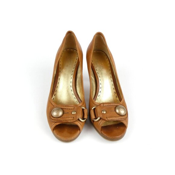 Coach Dorita Tan Leather Open Toe Heels - Picture 1 of 12